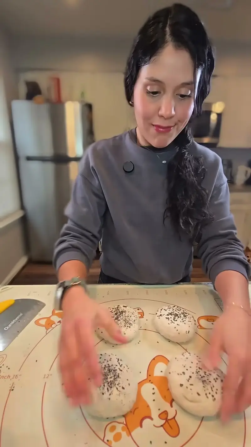Crystal shaping seeded high-protein buns on a silicone mat