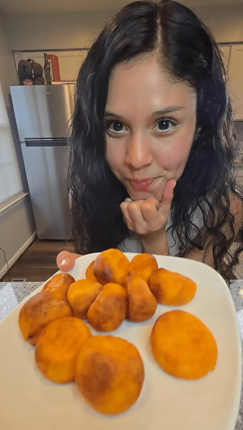 A plate of golden fried sweet potato tapioca balls